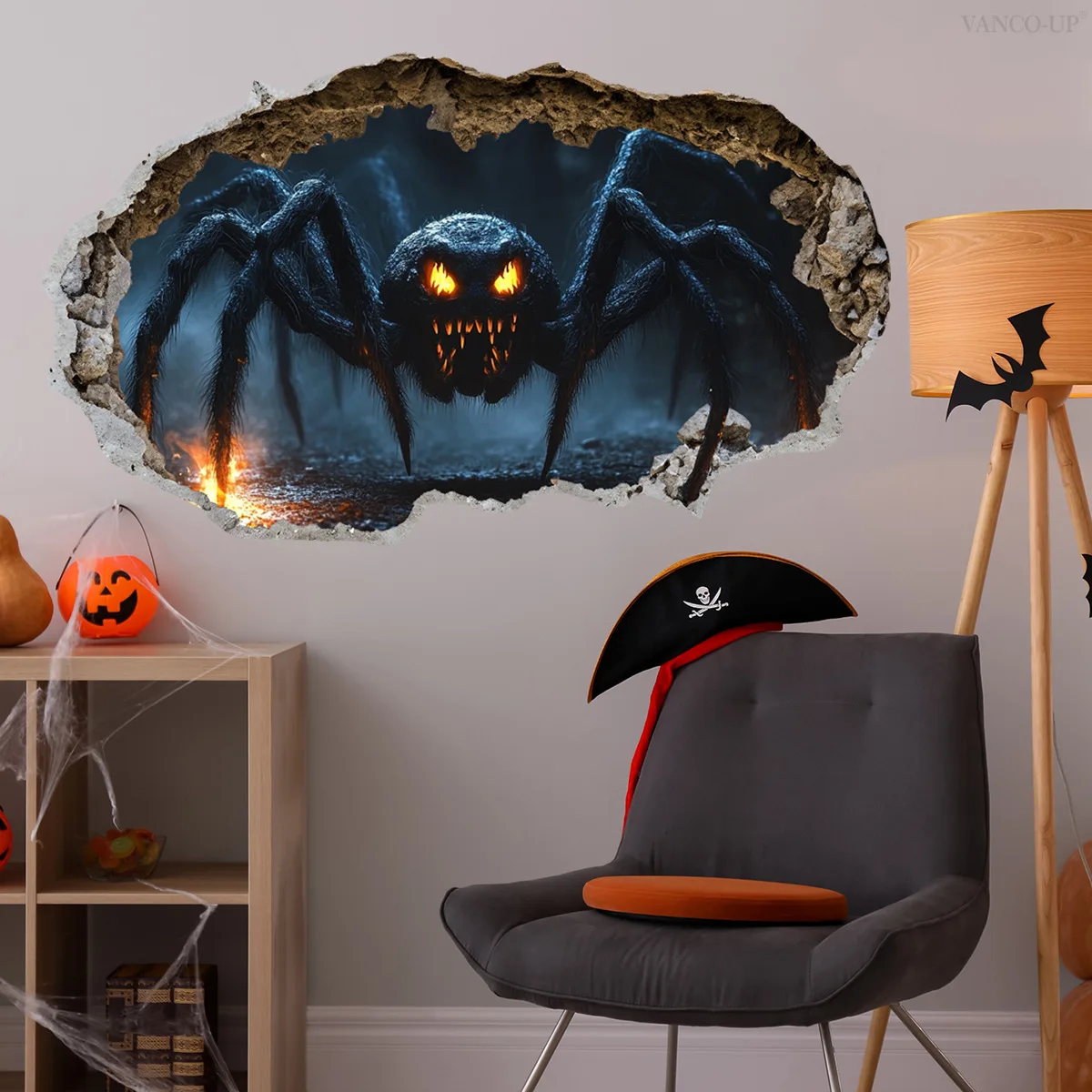 3D Halloween Spider Wall Decals - Shattered Web Effect for Spooky Home Decor