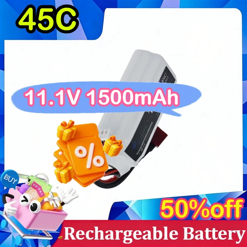 

11.1V 1500mAh 45C High-Rate LiPo Battery Rechargeable for RC Car Boat Drone Fixed-Wing Battery