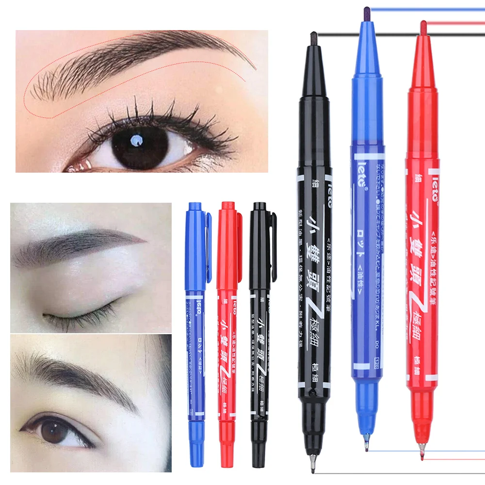 Caneta marcador preto/azul/vermelho para tatuagem de sobrancelha, acessórios microblading, maquiagem permanente, 10pcs