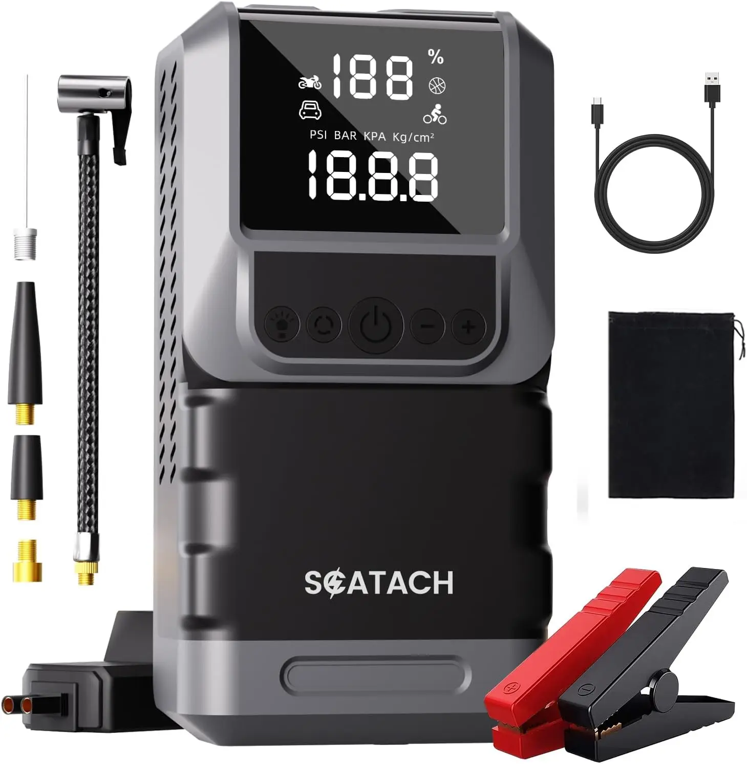 

Автомобильное пусковое устройство 6000А 150PSI с воздушным компрессором для бензиновых/дизельных двигателей, светодиодной подсветкой и дисплеем