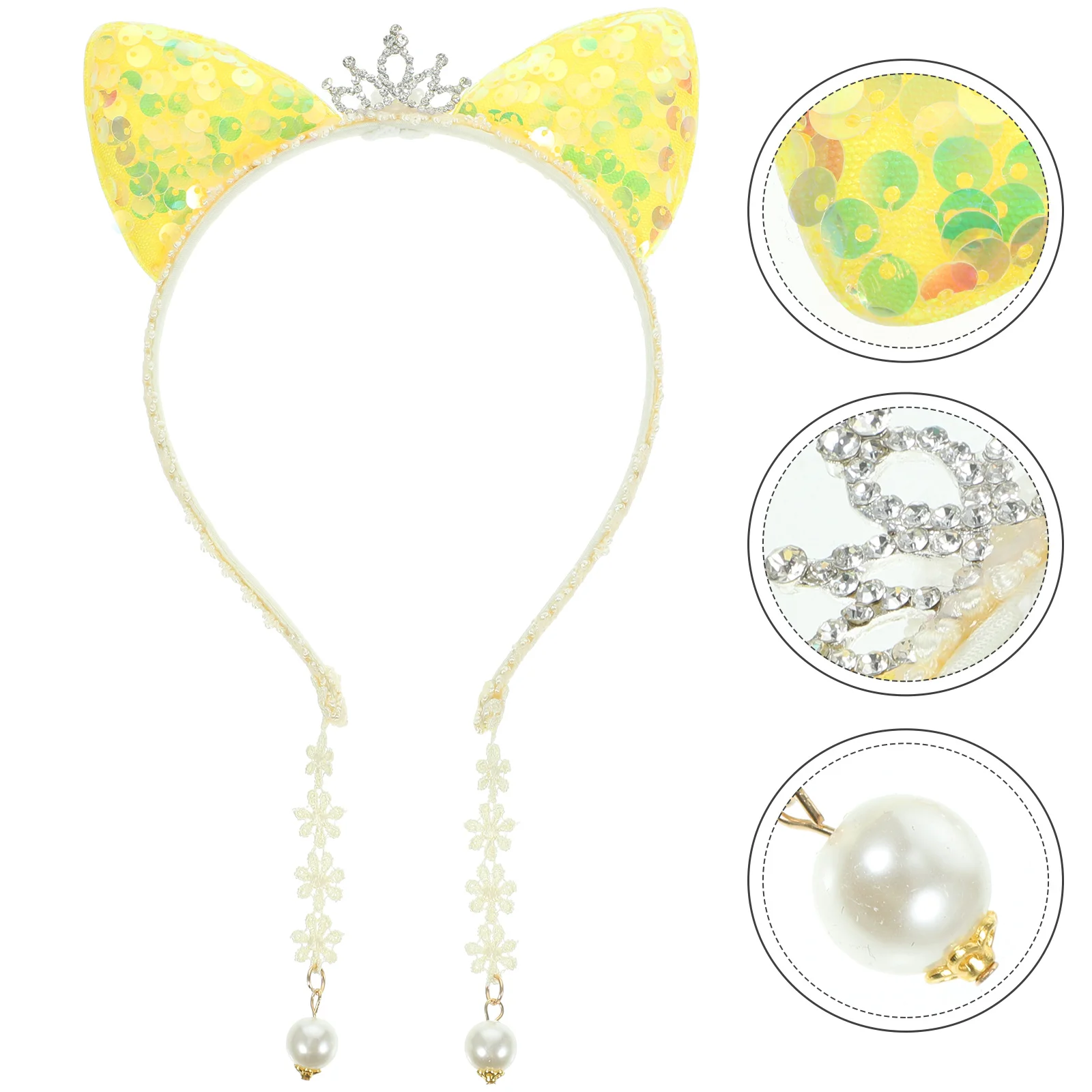 Girls Headbands Cat Ear Sequin Crown Modeling Car Party Headwear Child Kitten Costumes