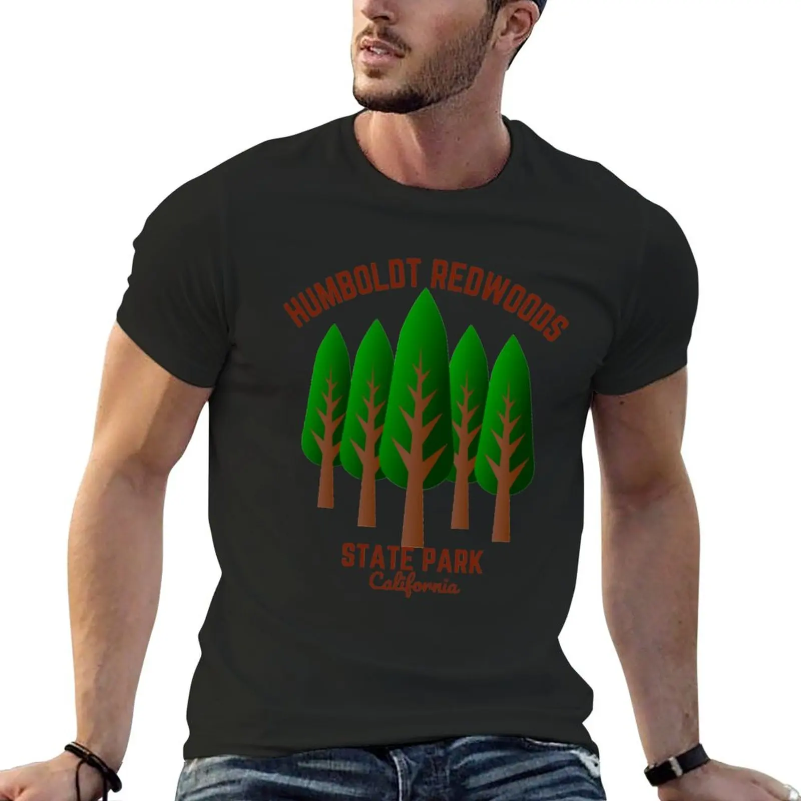 Humboldt Redwoods State Park, Red Text- Hiking / Outdoors T-Shirt aesthetic clothes cute clothes mens shirts graphic tee