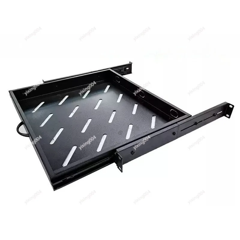 19 Inch Cabinet Sliding Shelf, Telescopic Tray 1U Drawer, Keyboard Mouse Stretch Storage Panel for Server Room