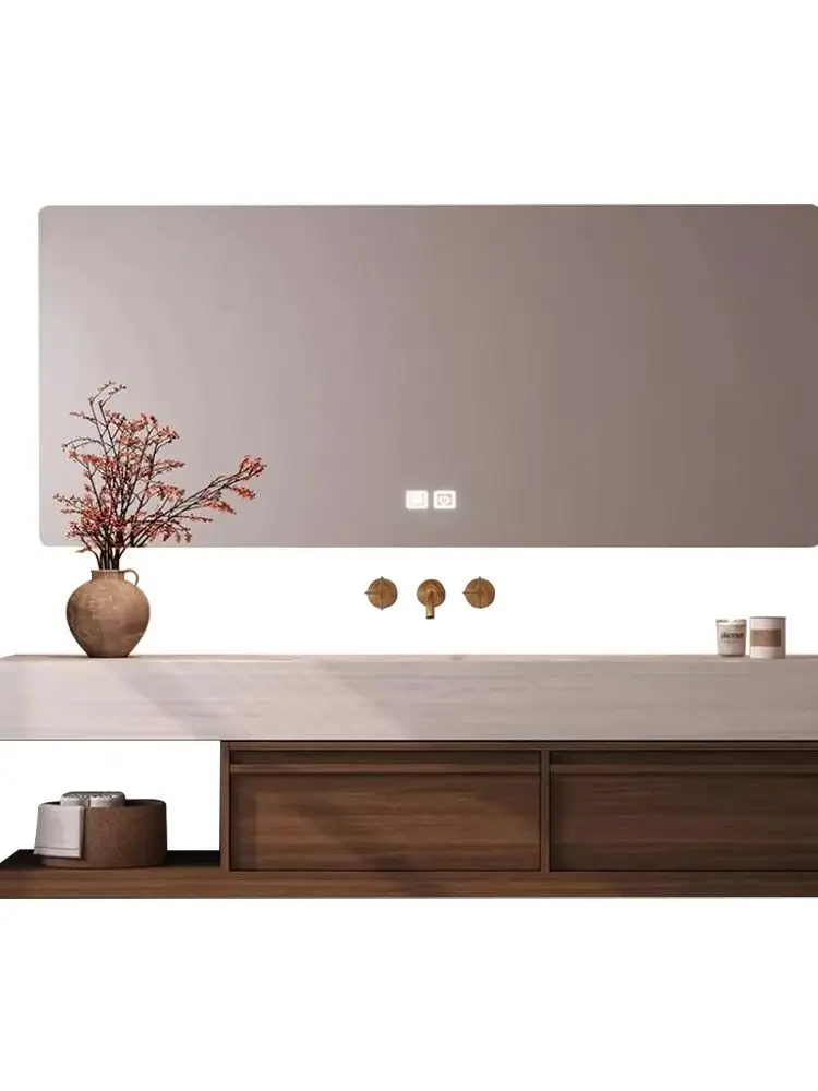Waschbecken - Sinterstein - Waschtisch-Set mit LED-Spiegel und Schränk, Spüle ohne Armaturloch – auf Lager in Deutschland, Versand aus Deutschland【RW016- BKK】