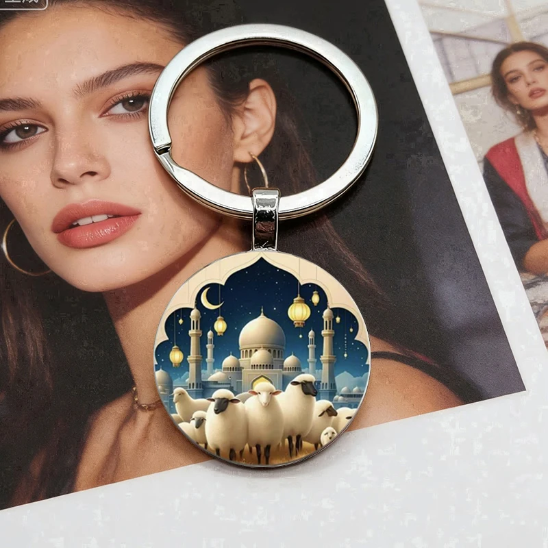 Popular hot selling dreamy castle lamb pattern dome glass alloy keychain pendant