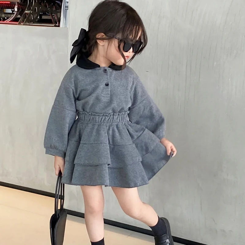 

2 Pieces Baby Korean Clothes Set Spring Autumn Dresses Casual Polo Toddlers Shirt Short Skirt Girls Outing Clothing Kids Outfits