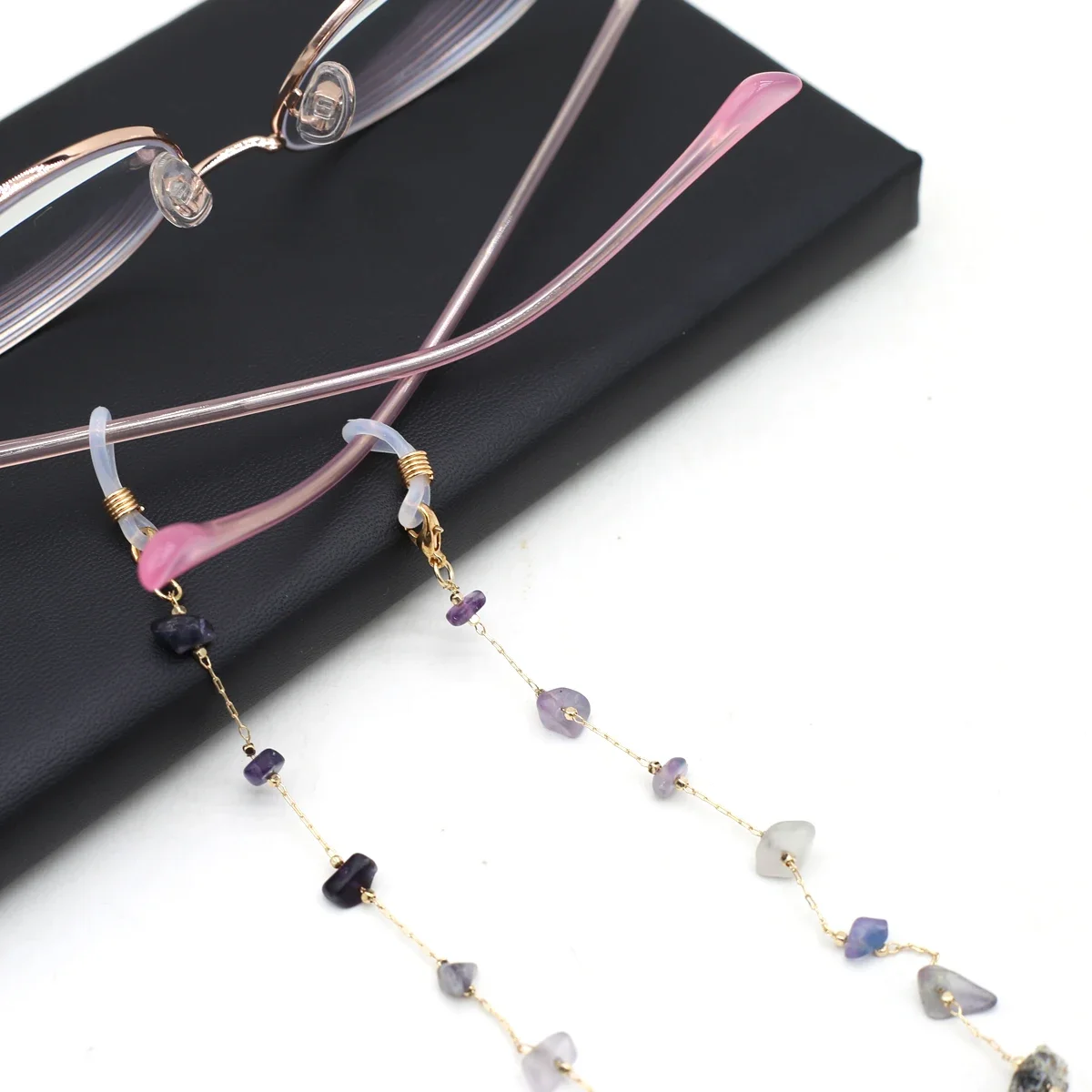 Trendy Semi-Precious Stone Glasses Chain Necklace Classic 80cm Length for Men Women Perfect as Eyeglasses Mask Accessories