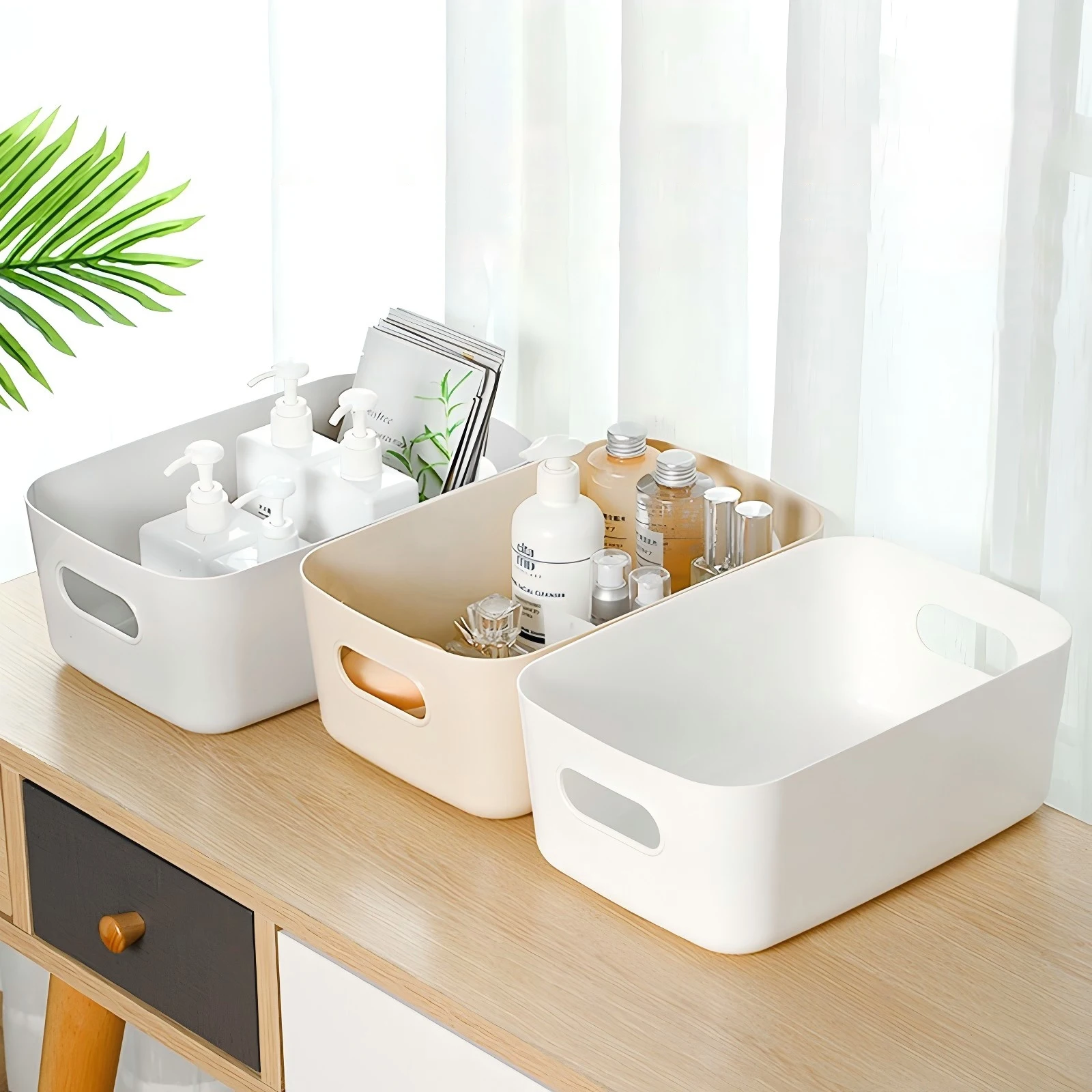Schreibtisch-Organizer aus Kunststoff, tragbarer rechteckiger Aufbewahrungskorb für Küche, Schlafzimmer, Badezimmer, Schlafsaal und Büro