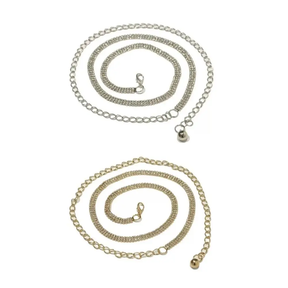 Fashion Bling Zircon Inlaid Waist Belt 3 Rows Long Chain Rhinestone Waistband Adjustable Waist Strap Crystal Waist Chain Party