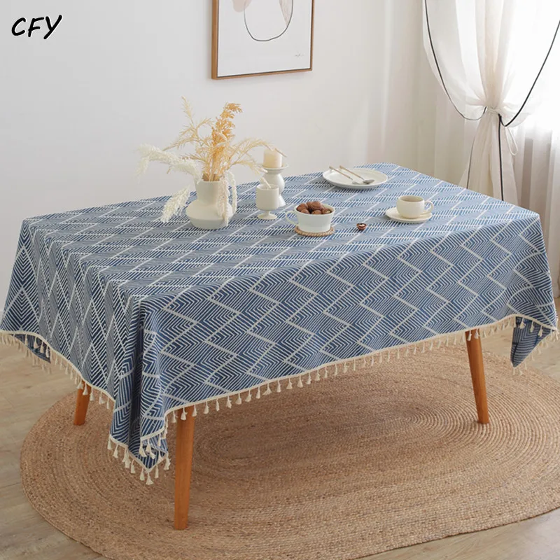 

Cotton Linen Japanese Minimalist Wave Stripes Rectangular Table Cloth Kitchen Table Map Towel Tablecloth Table Wedding Decor