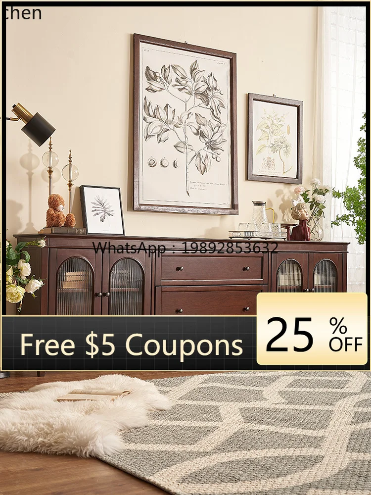 

retro all-solid wood TV cabinet living room glass locker floor cabinet home