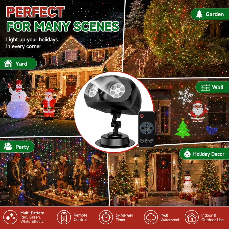 Christmas Waterproof Double‑Head Snowflake LED Projector Light Outdoor Lawn Lamp Remote Control Xmas Party Decoration