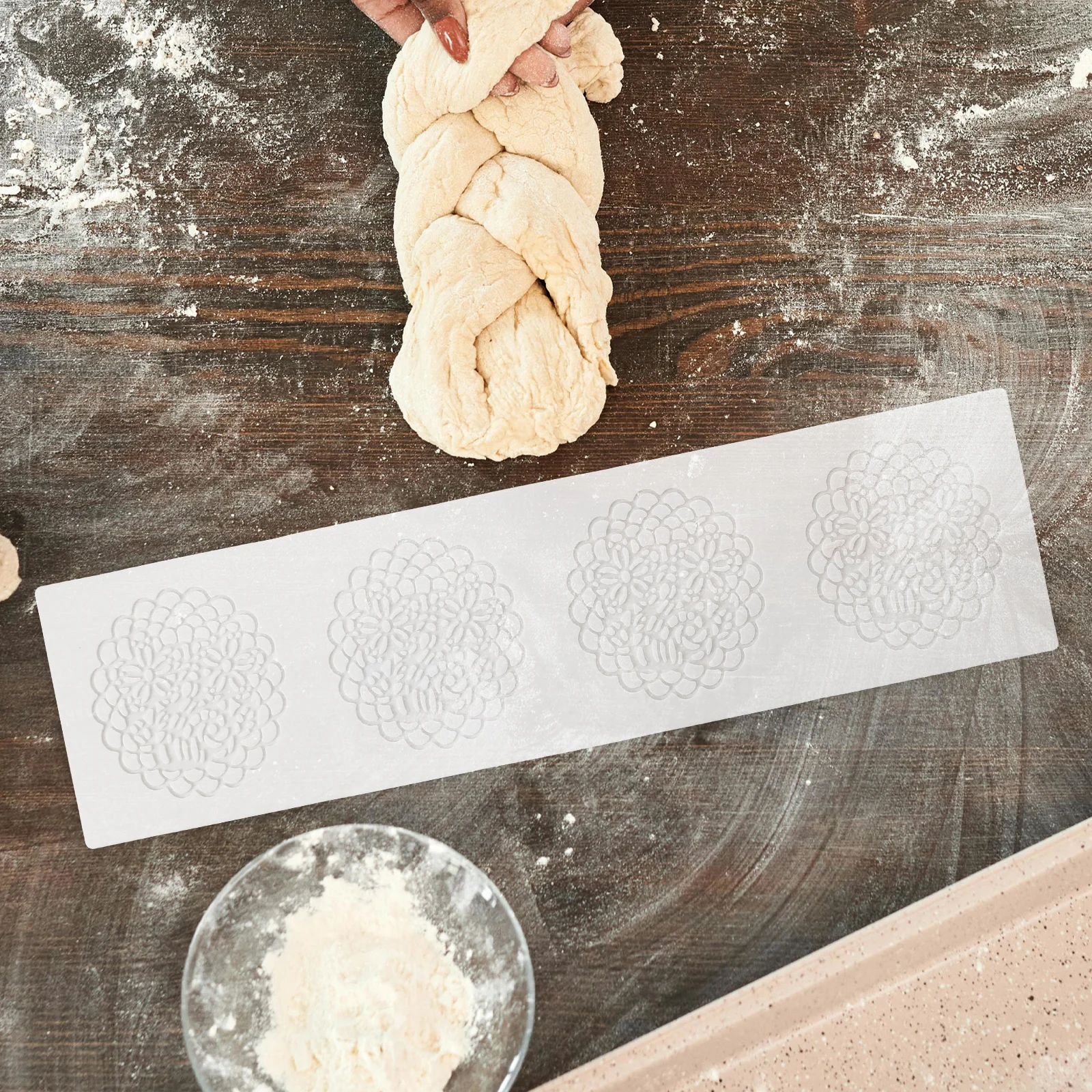 

Silicone Placing Mold Baking White Silica Gel Flower Print Design Durability Reliable Versatile Washable Storage Kitchen Tool