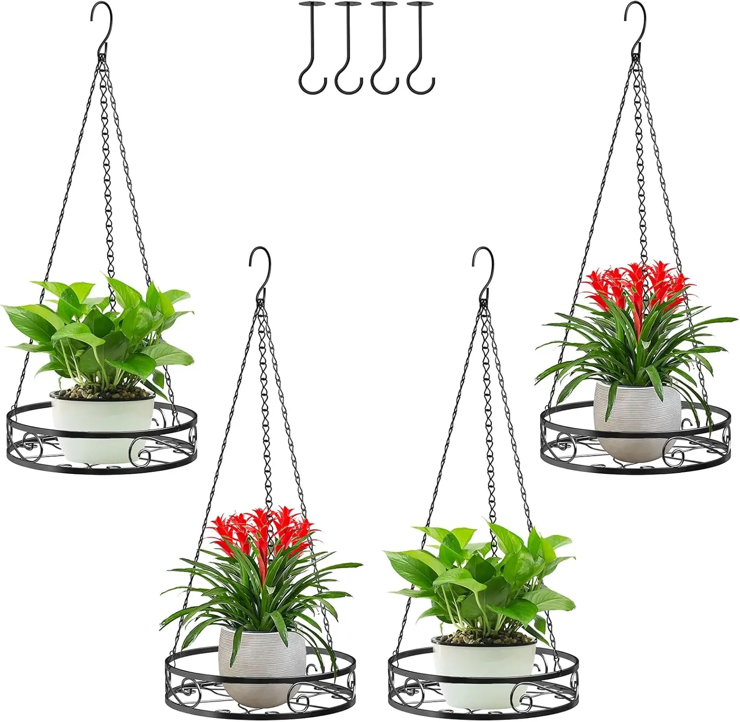 4-Pack Metal Hanging Planters Hanging Planters Metal for Indoor, Outdoor, Garden Plants
