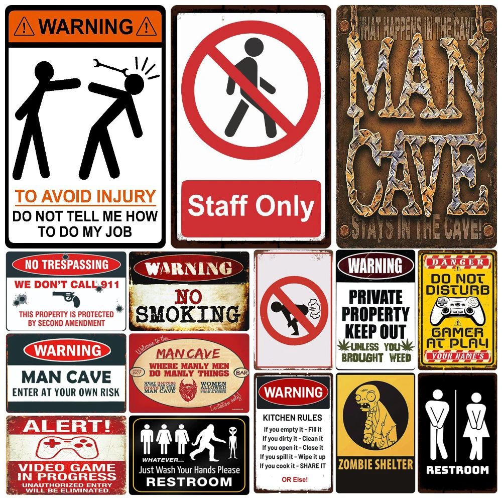 Vintage Metal Wall Art Decor, Warning Zombies, Funny Man Cave, No Smoking, Shabby Chic Posters, Restroom Painting Stickers, WY42