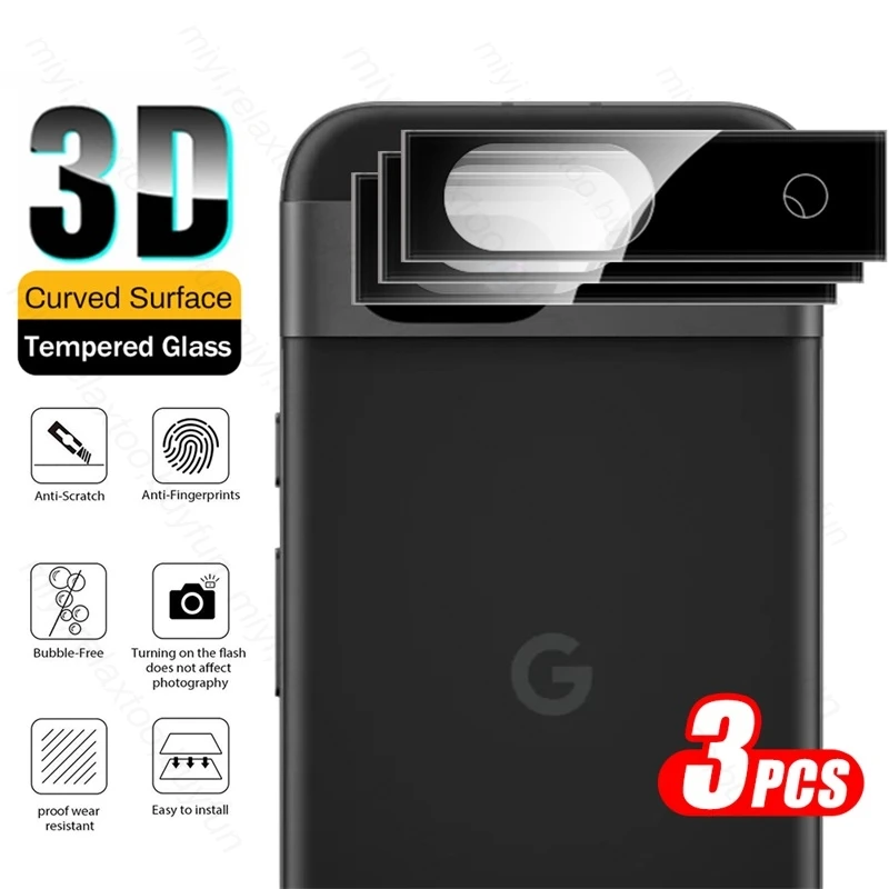 Pixel8a Case 3Pcs 3D Curved Tempered Glass Camera Protector For Goolge Pixel 8a 5G Rear Lens Cover Googe Gogle Pixle 8a 8 a a8