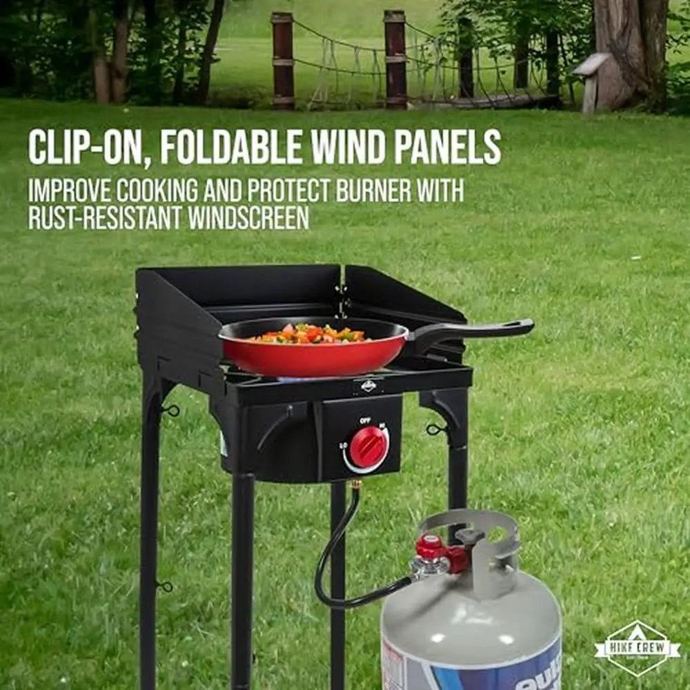 Outdoor Dual-Burner Gas Stove 75,000 BTU Cast Iron Cooktop with Removable Legs & Wind Panels