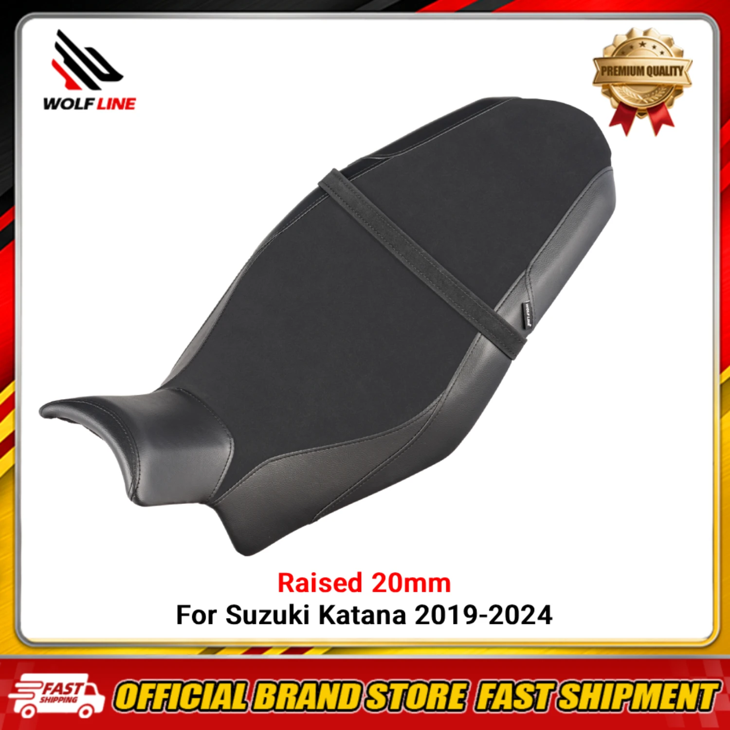 WOLFLINE One-Piece Seat for Suzuki Katana 2019-2024 Raised 20mm Integrated Motorcycle Seat Cushion for Daily City Driving