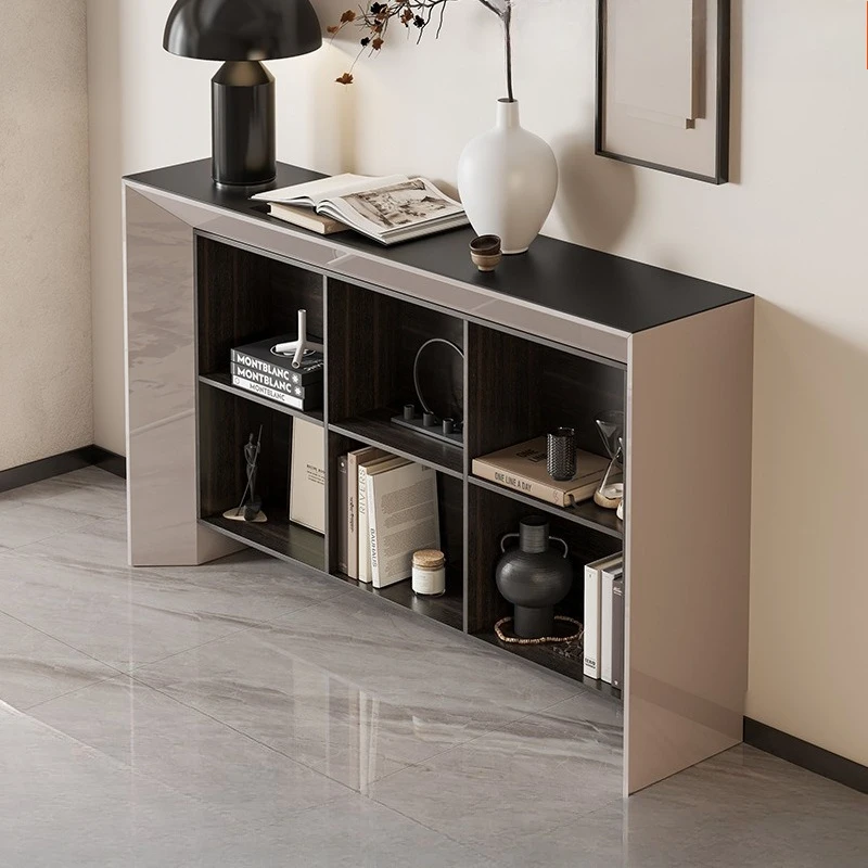 

Entrance to the entrance door, facing the door, rock slab end view table against the wall, narrow side table wabi sandy