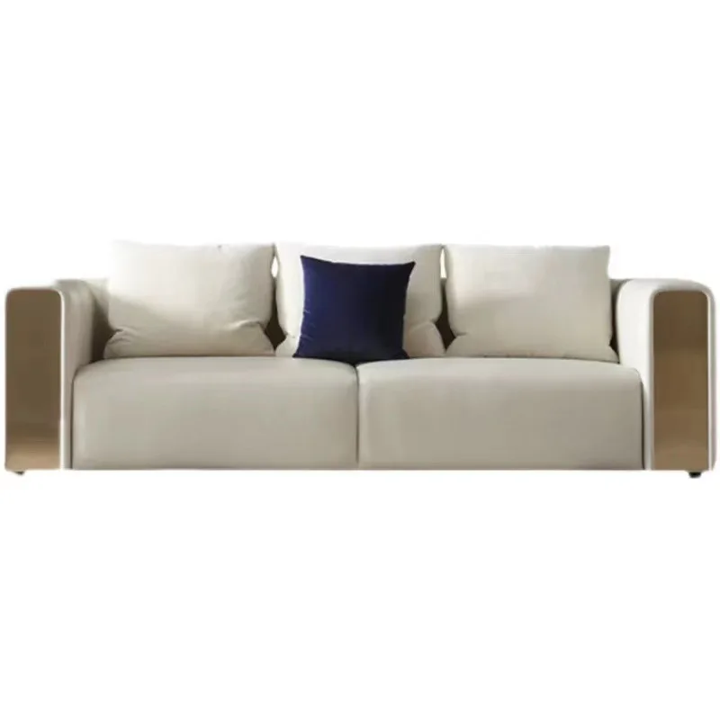 

Light luxury leather sofa living room straight row L-shaped sofa villa hotel lobby reception negotiation luxury cowhide sofa