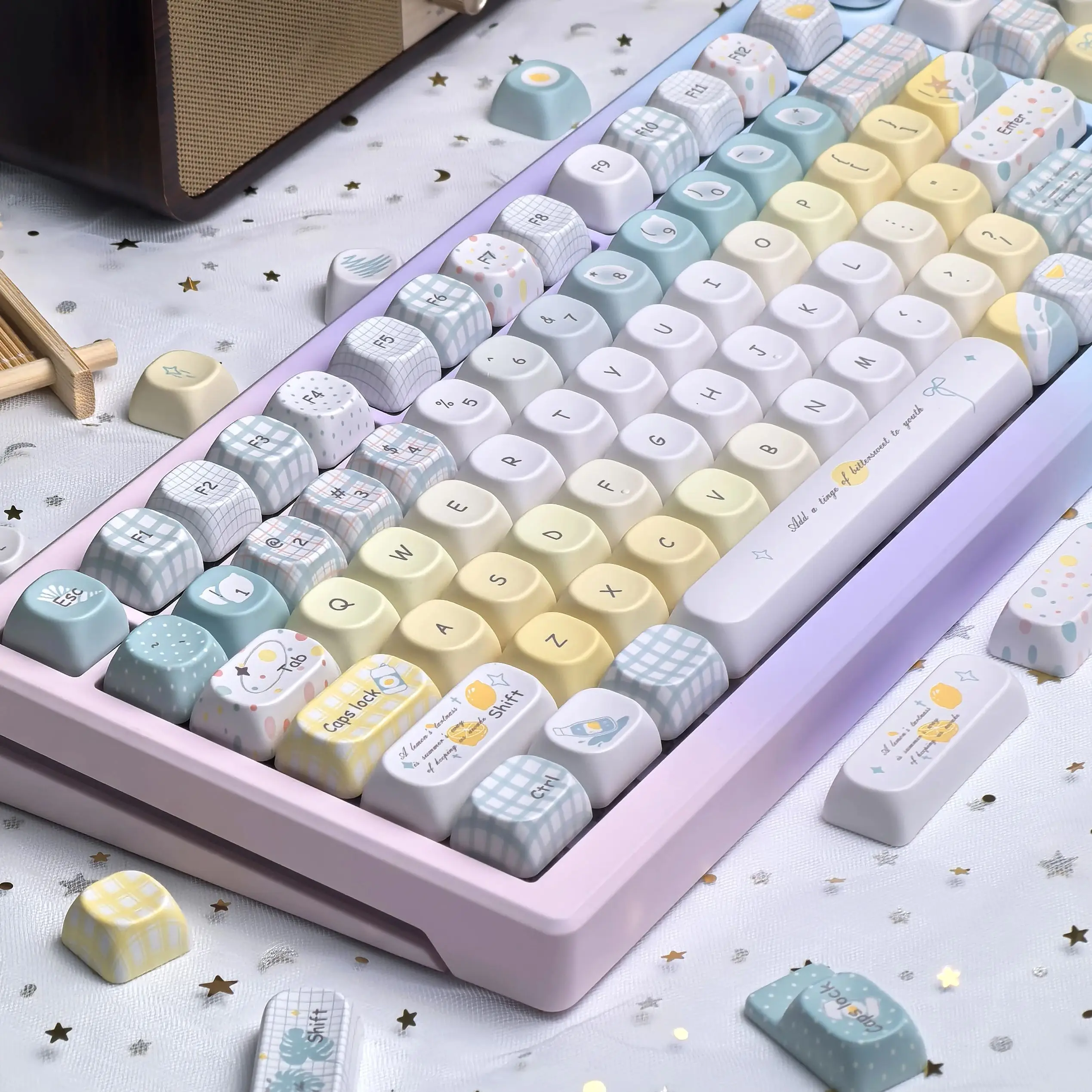 

Gradient Keycap Color Summer Sea Salt Lemon Moa Pbt For Aula F75 /F87/F99 Alice Layout Cute Keycap