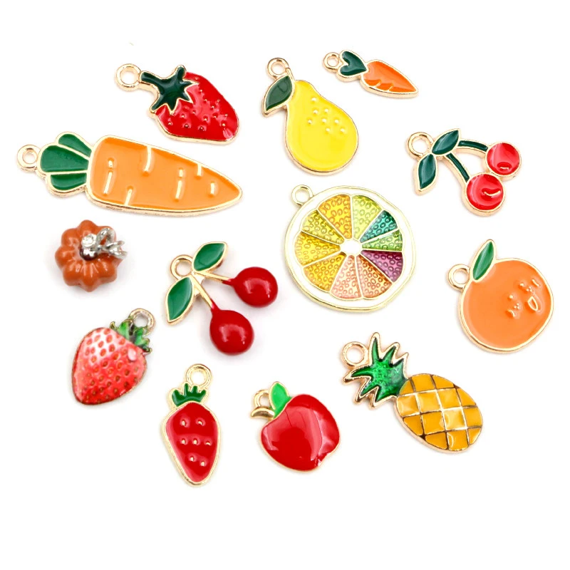 10pcs/lot Fruit Enamel Metal Charms Apple Orange Carrot Pendant for DIY Necklace Bracelet Jewelry Making Findings Supplies