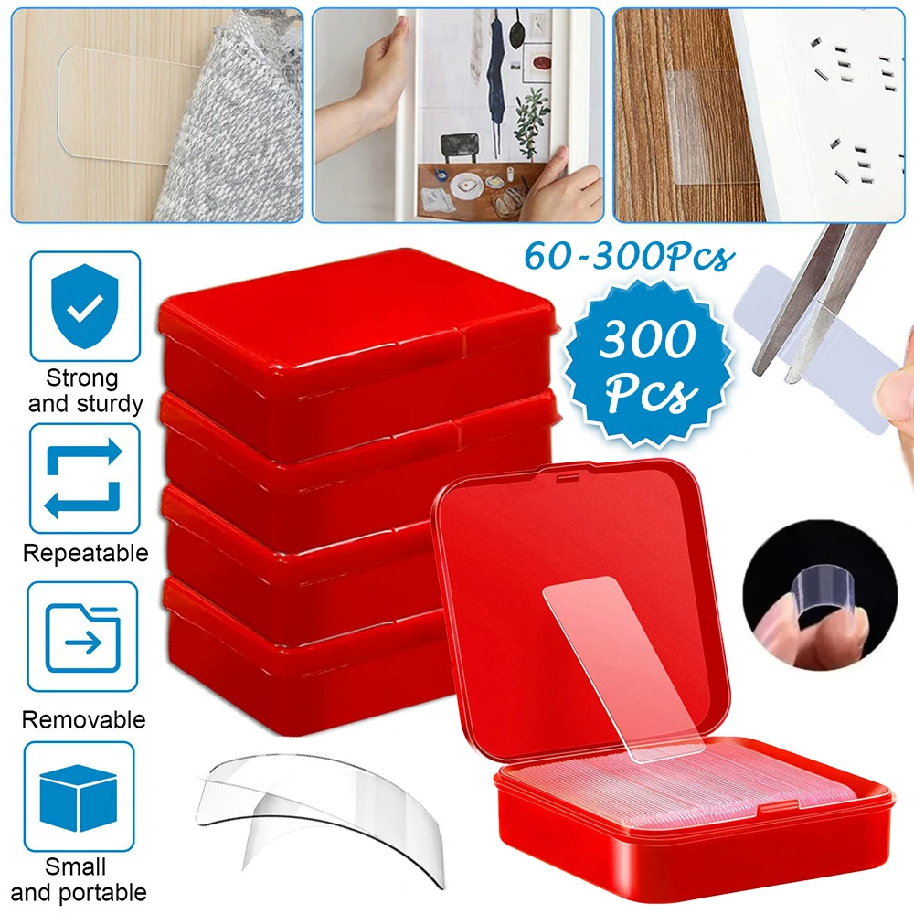 60–300 Stück wiederverwendbare doppelseitige Klebebandaufkleber, Nano-PVC-Klebeband, abnehmbarer Wandaufkleber, spurloses, transparentes Klebeband