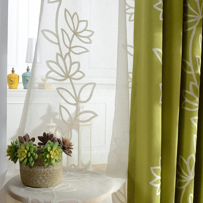 

Cotton and Linen Embroidered Fabric, Cashmere Embroidered Lotus, Modern and Simple Curtains for Living Dining Room Bedroom