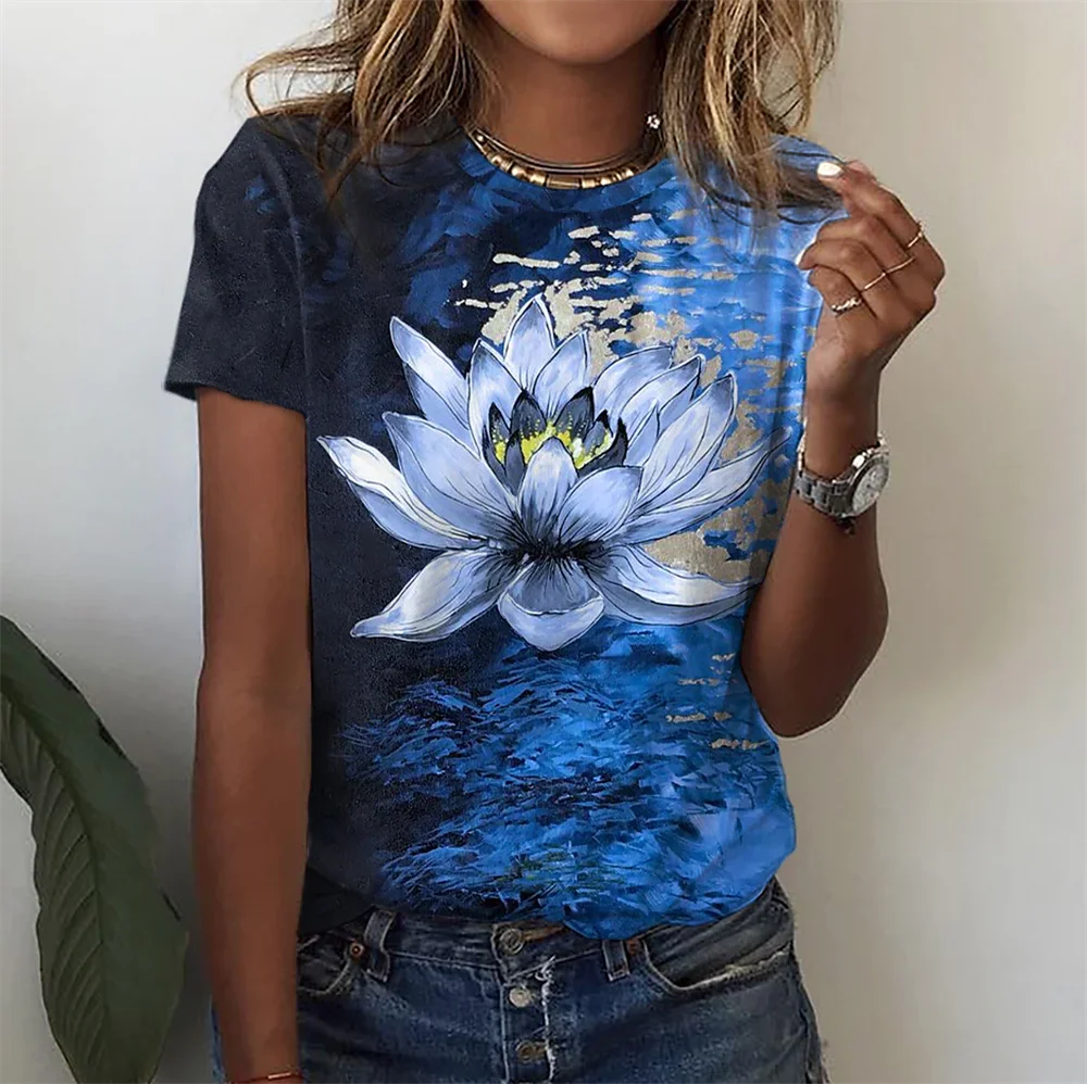 New 3D Flower Printing T-shirt for Women's Summer Tops Tees Fashion Casual Female T Shirt Oversized Y2k Woman Gilrs Clothing