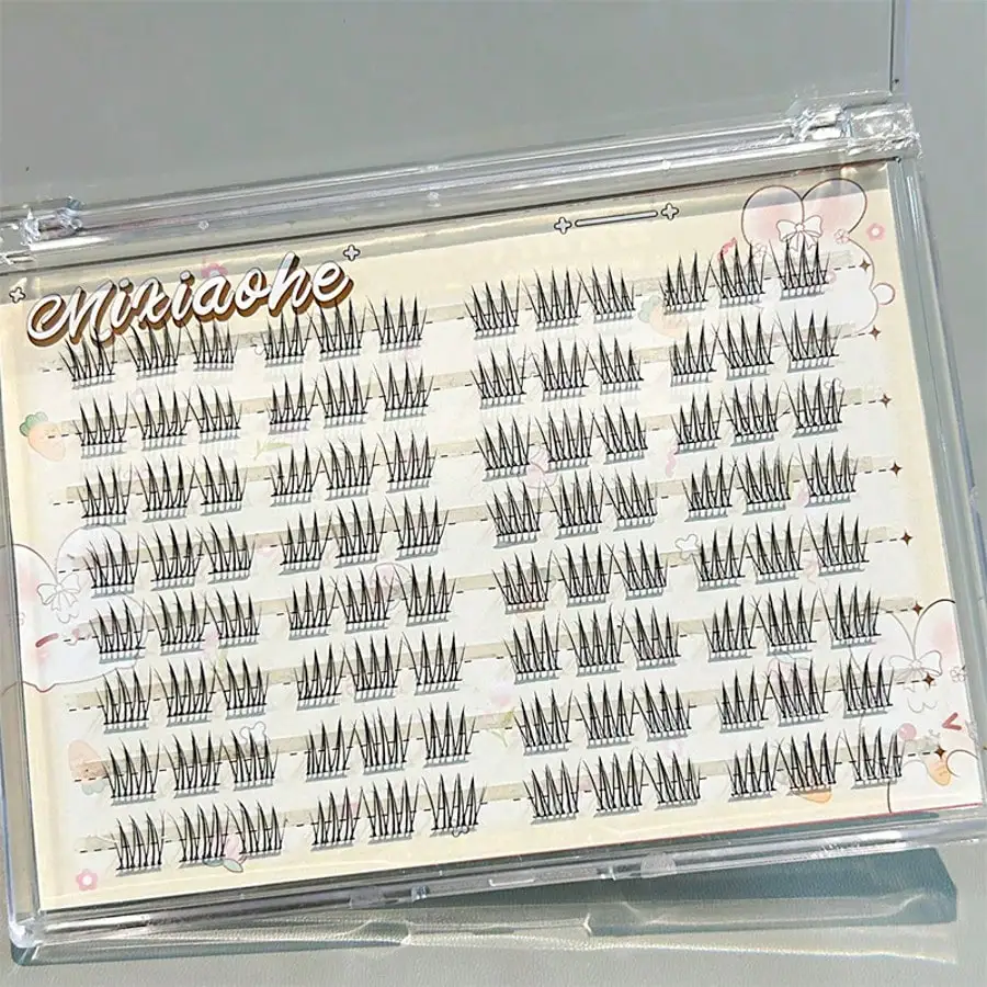 Mixiaohe 96 Clusters Self-Adhesive False Eyelashes C Curl 10-13mm DIY Japanese Korean Style Reusable Waterproof No Glue Needed N