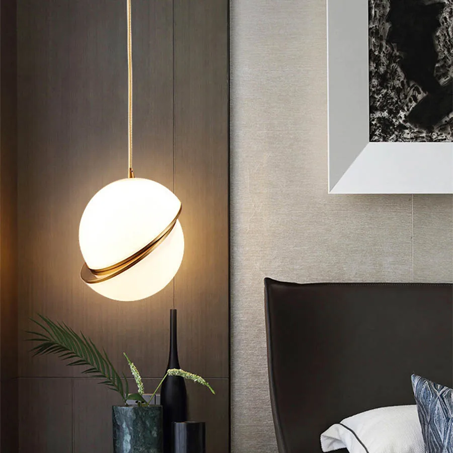 E27 Globe Ball LED Pendant Light Golden Kitchen Dining Room Bedroom Bedside Hanging Lamp Bar Restaurant Cafe LED Pendant Lamp