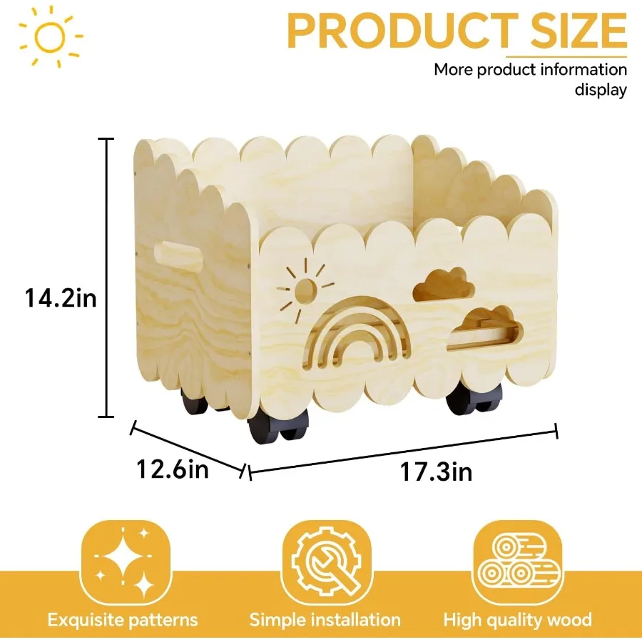 Estante de madeira Montessori com 2 divisórias ajustáveis e 4 rodas para uso em quartos, berçário e configurações de sala de aula Ide