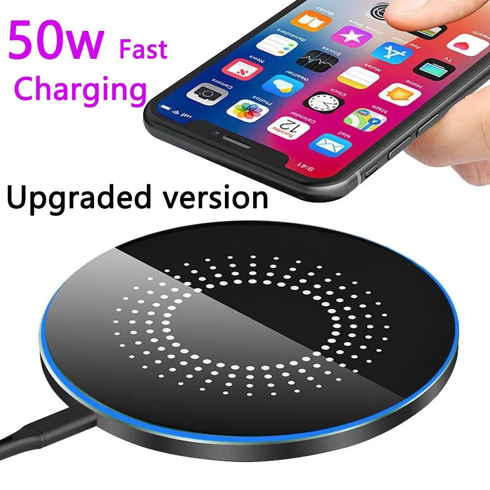 50W Fast Wireless Charger Pad for iPhone & Samsung - Slim Design,Smart Indicator, Case-Friendly,Compatible with Multiple Devices