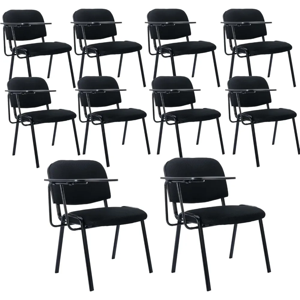 Black Tablet Arm Chairs Set, Mesh Nesting Stacking Chairs, Cadeiras de recepção com mesa flip-up, cadeira para sala de reunião escolar, conjunto de 10