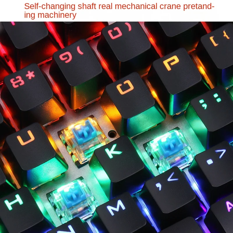 FVQ609 RGB Color True Mechanical Keyboard Gaming Rainbow Glowing 104 Keys Laptop Computer Notebook USB Wired Keyboard-Mouse Set