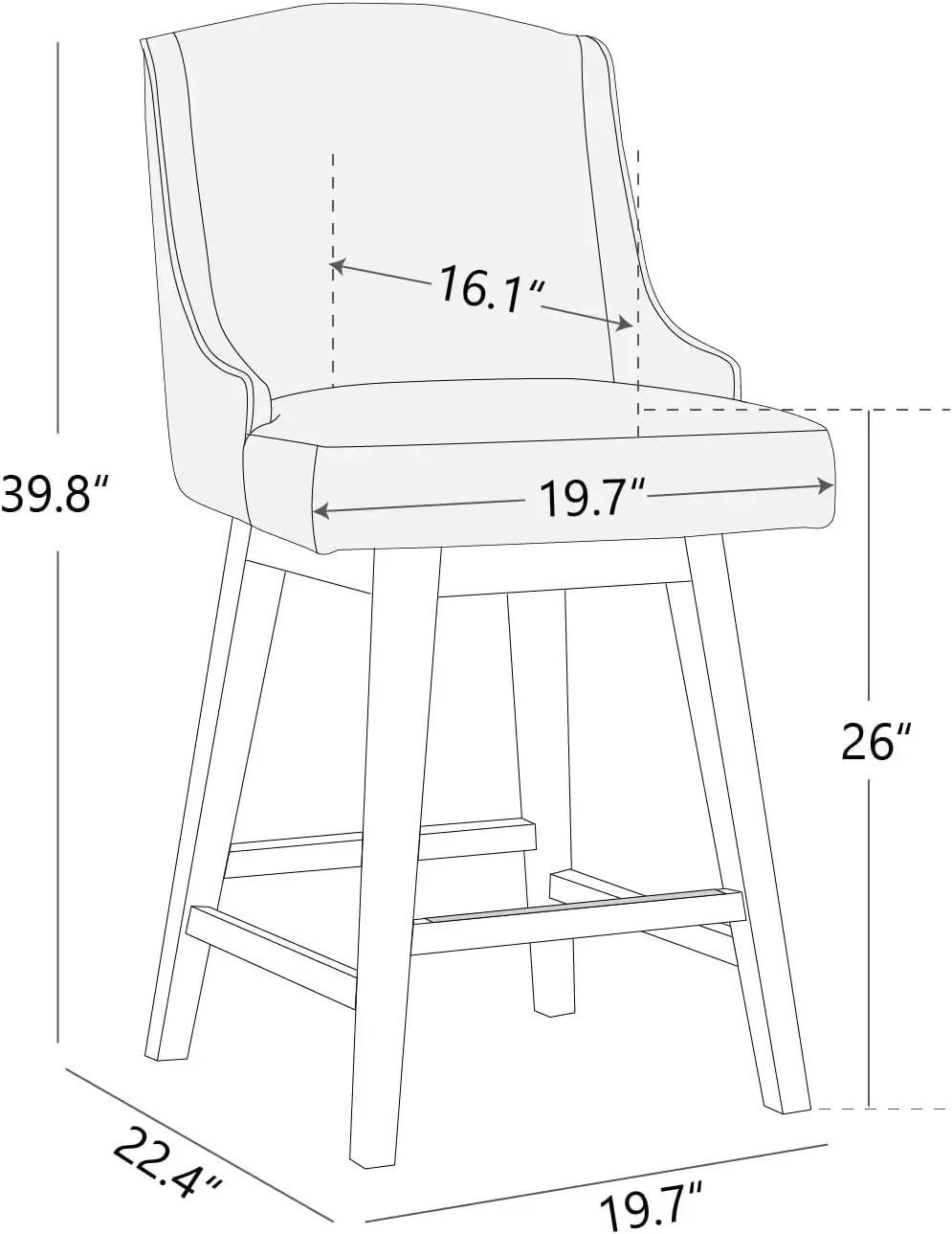 Counter Height Swivel Barstools, FSC Certified Upholstered Fabric Bar Stools Set of 2, 26" Seat Height, Pebble Grey