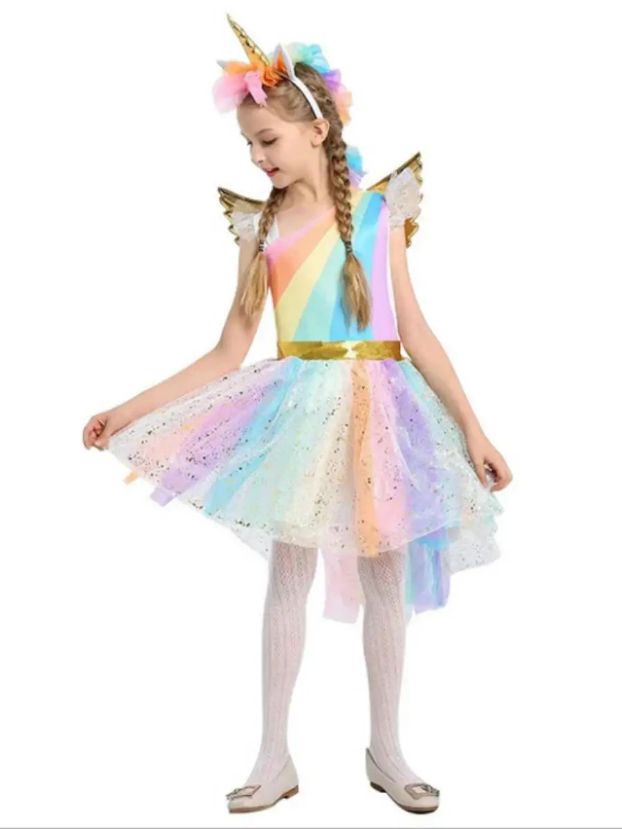 Nuevo disfraz de Halloween para niñas, Festival orn, actuación, arcoíris, Dr, puesta en escena, ropa Par para niños, poliéster