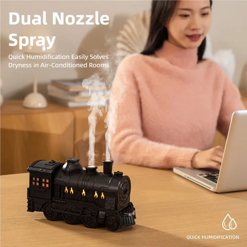 TINSOL Small Train Aroma Humidifier with Dual-Nozzle Spray and Remote Control, Essential Oil Diffuser for Bedroom - view 2