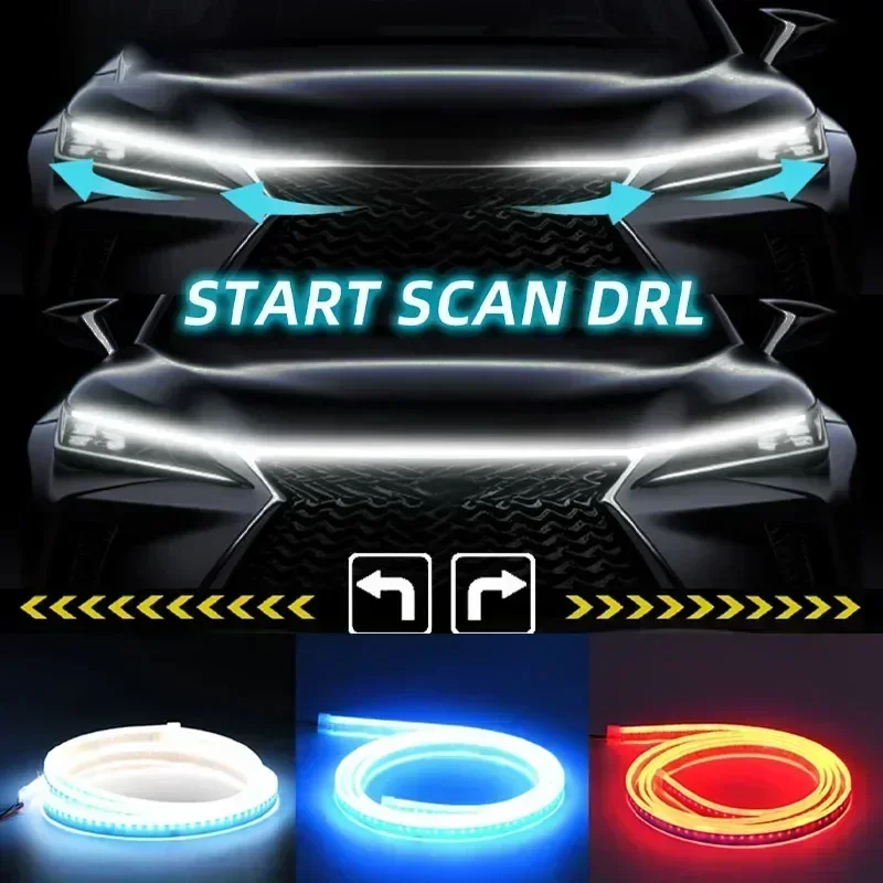Dynamic Car LED Hood Light 12V Daytime Running Light Start-scan Engine Guide Light Waterproof Decorative Ambient Light Strip