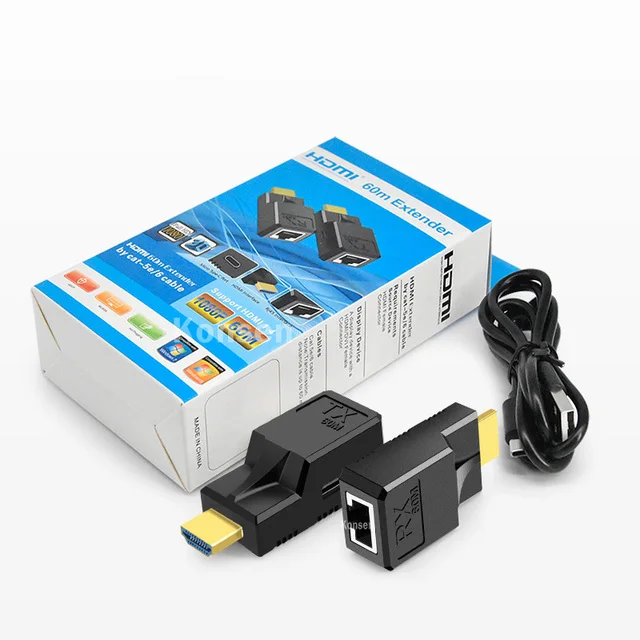 60M HDMI Extender over Single Rj45 Cat6 Cable 1080P HDMI Ethernet Extender Video Transmitter Adapter for PC Loptop HDTV Monitor image 3