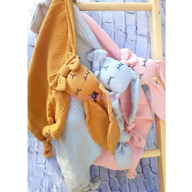 R6FD Đồ chơi khăn bé đồ chơi Bunny Hình dạng làm dịu khăn Khăn gỗ Teether Ring Vòng trẻ sơ sinh Khăn ngủ Đồ chơi