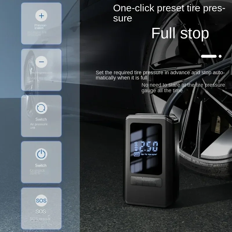 Car Air Pump Portable Tire PumpCar Wireless Pneumatic Air Pump Tire Air Pump Rechargeable With LED Emergency Light