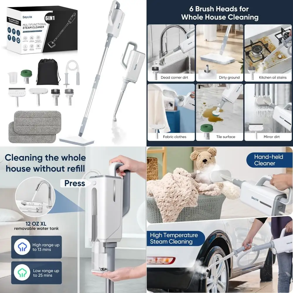 

Многофункциональная паровая швабра для уборки дома — насадки 6-в-1 для паркетных полов, одежды и многого другого