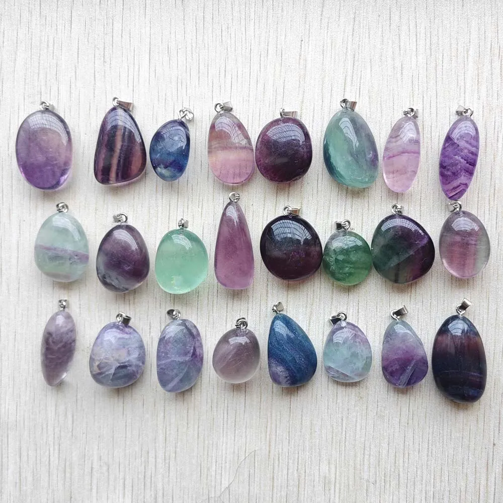 New fashion natural Colored fluorite stone good quality Irregular pendants diy  jewelry making Wholesale 24pcs/lot