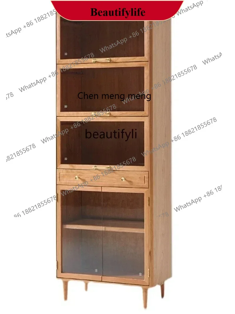 

D178 Nordic cherry door, living room display cabinet, bookcase, all solid wood glass locker