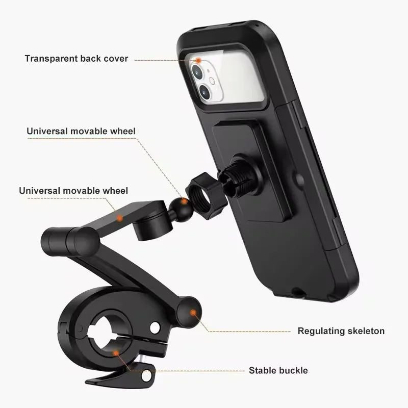 Waterproof Motorcycle Bike Mobile Phone Holder Support Universal Bicycle GPS 360° Swivel Adjustable Motorcycle Cellphone Holder