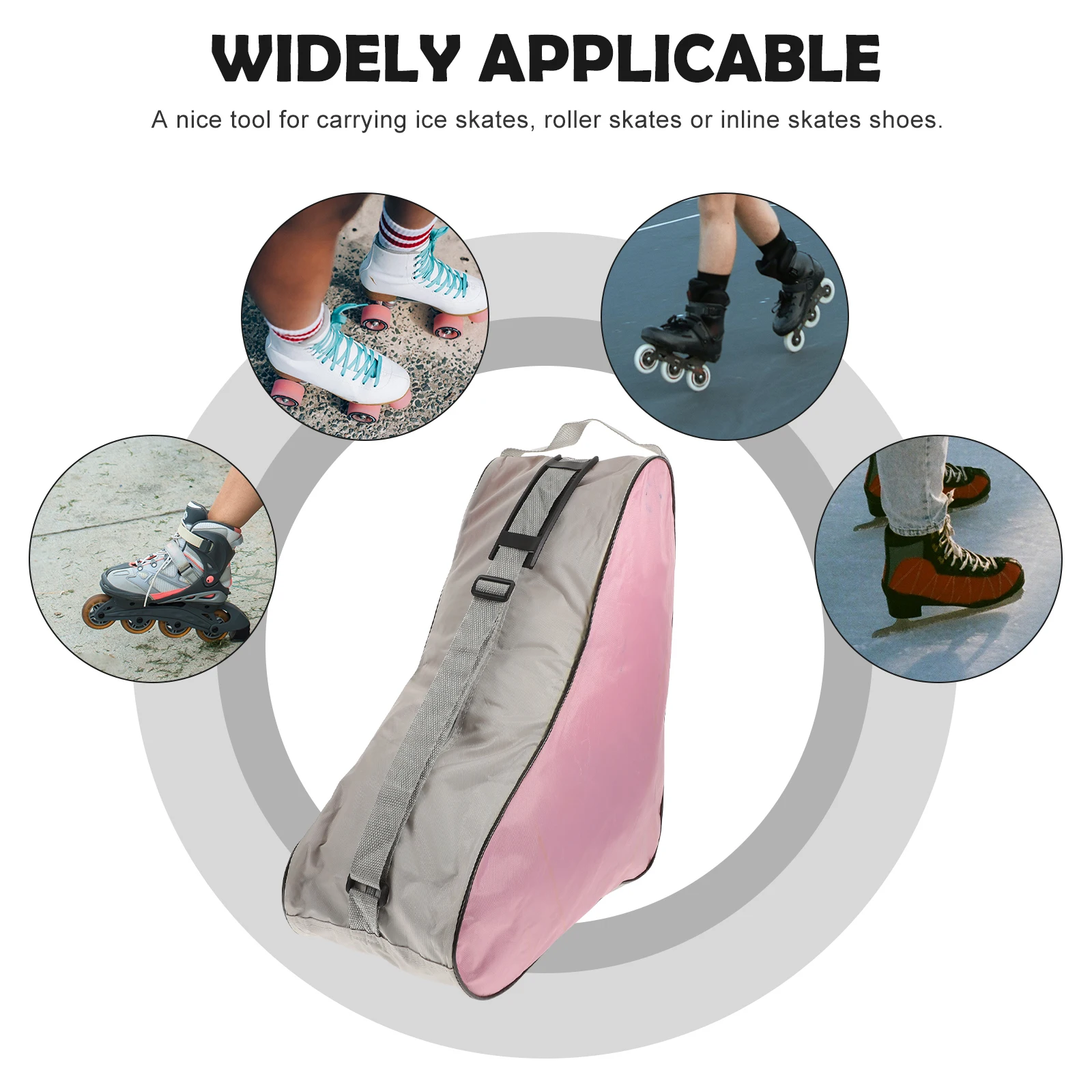 Rosa Mesh-Skatetasche, hohe Kapazität, dreieckige Tragetasche, langlebige Tragegriffe für Schlittschuhe, Roller, Inline-Schuhe, Sport
