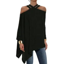 Yeezzi Fashion Asymmetric Long Sleeve Casual Shirts Tops Solid Color Loose Hollow Cold Shoulder Blouses For Women 2023 New