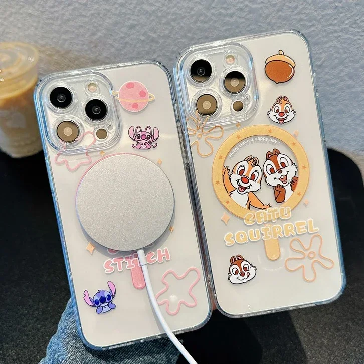 Phone Case For Samsung Galaxy S24 S23 S22 Ultra S21 S20 Plus FE Note 20 10 Disney Stitch Chip Dale Clear Magsafe Magnetic Cover