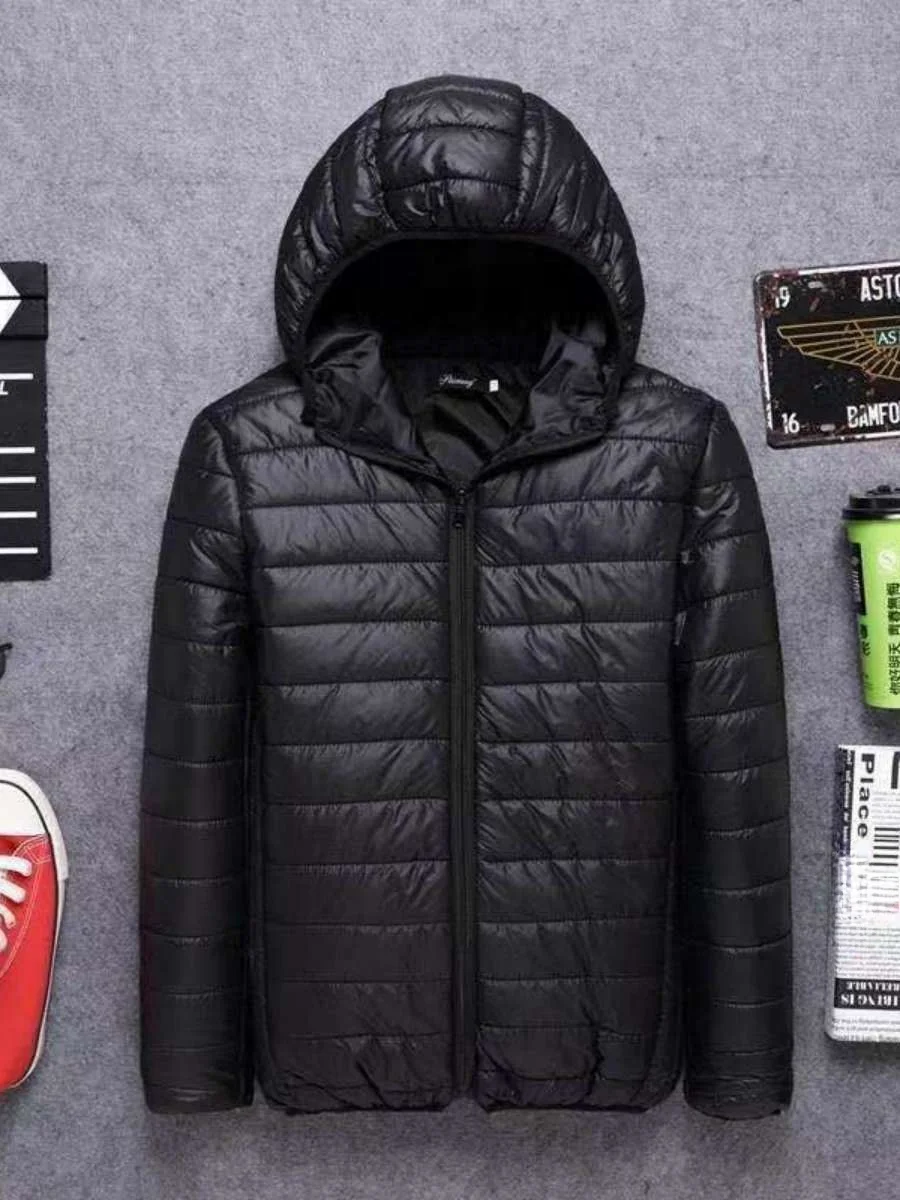 

Men's Casual Cotton Jaet Hooded Slim Fit Pure Color Autumn Winter Cotton Padded Coat Young Middle-aged Faion Wear